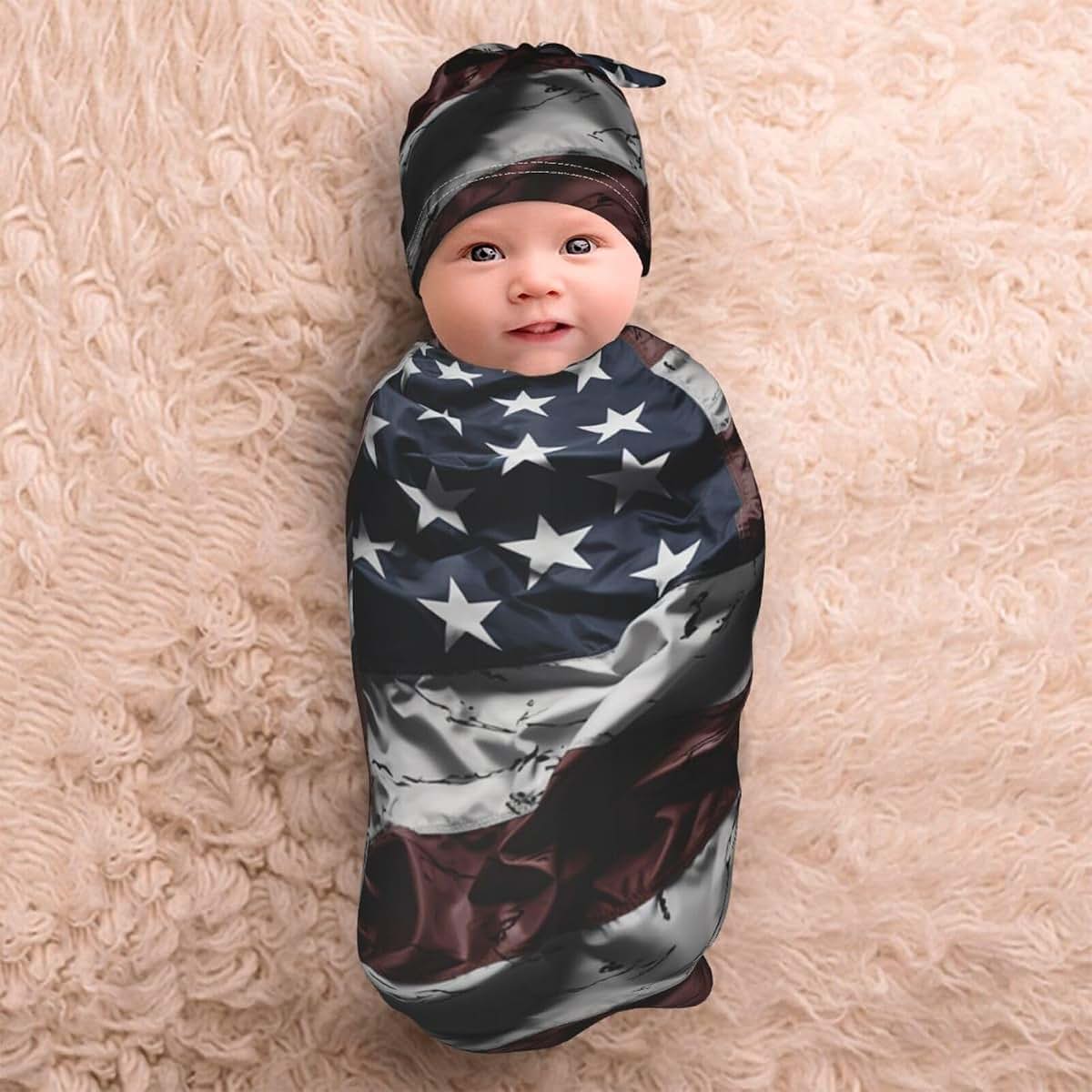 Newborn Swaddle Blanket Set with Hat - Polyester Wrap for Babies