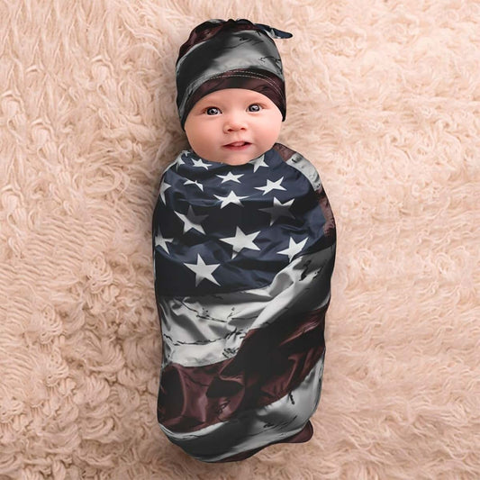 Newborn Swaddle Blanket Set with Hat - Polyester Wrap for Babies