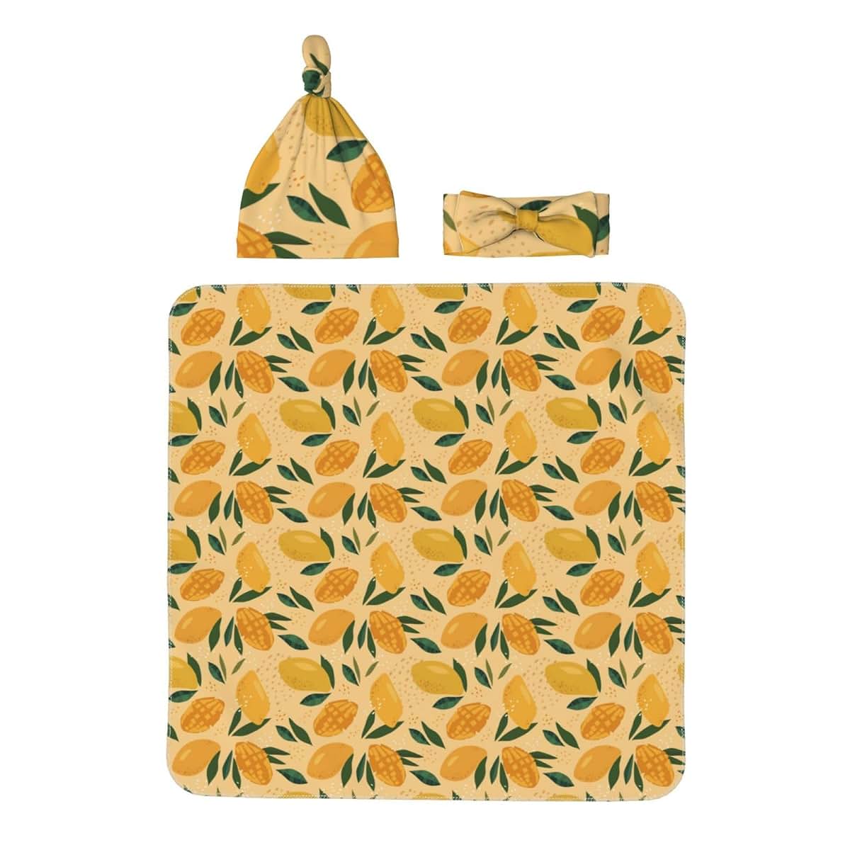 Lbdrdy Fruit of Mango and Leaves Pattern Newborn Swaddle Blanket Set (photo 2)
