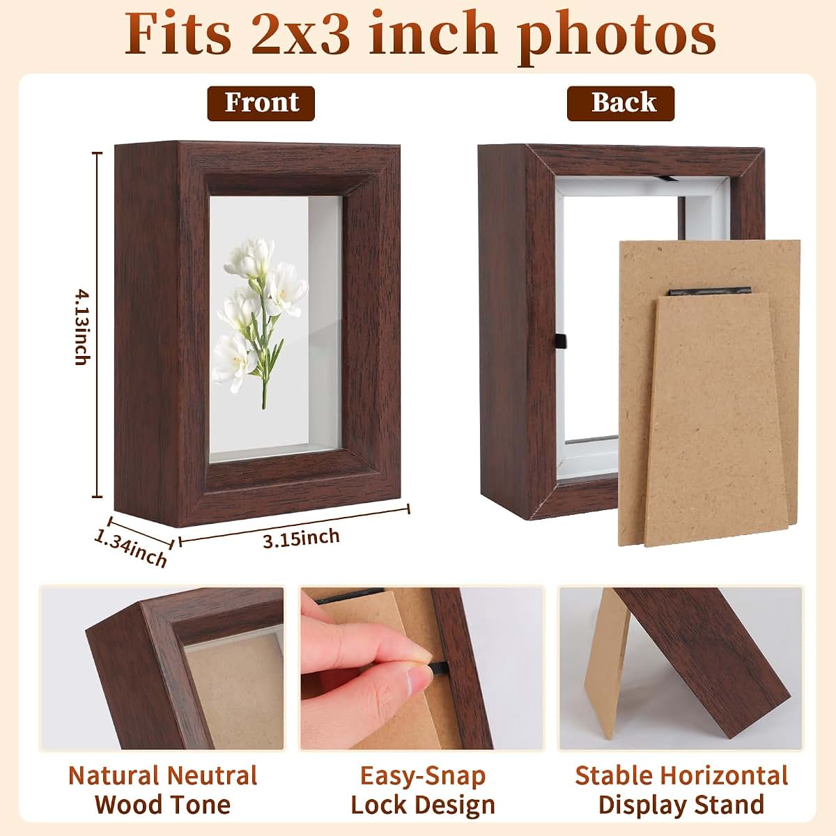 Himitimi 2x3 Mini Wooden Shadow Box Frame in Dark Brown