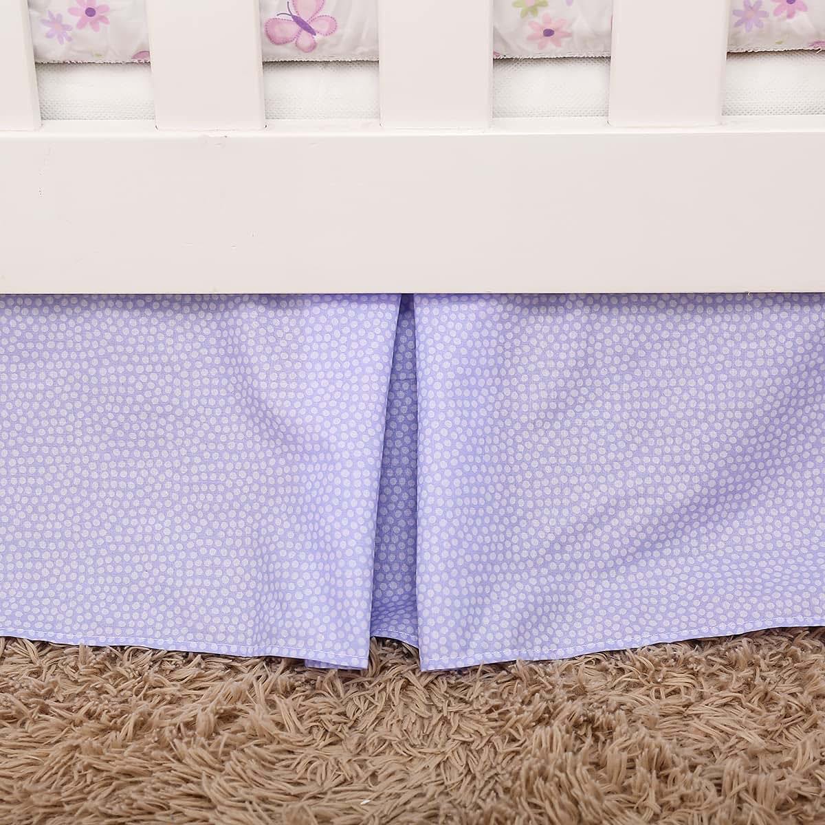 CribMATE Lavender Nursery Crib Skirt Dust Ruffle With Polka Dots