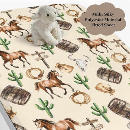 Wicbfdfv Vintage Western Cowboy Horse Cactus Fitted Baby Crib Sheet (photo 3)