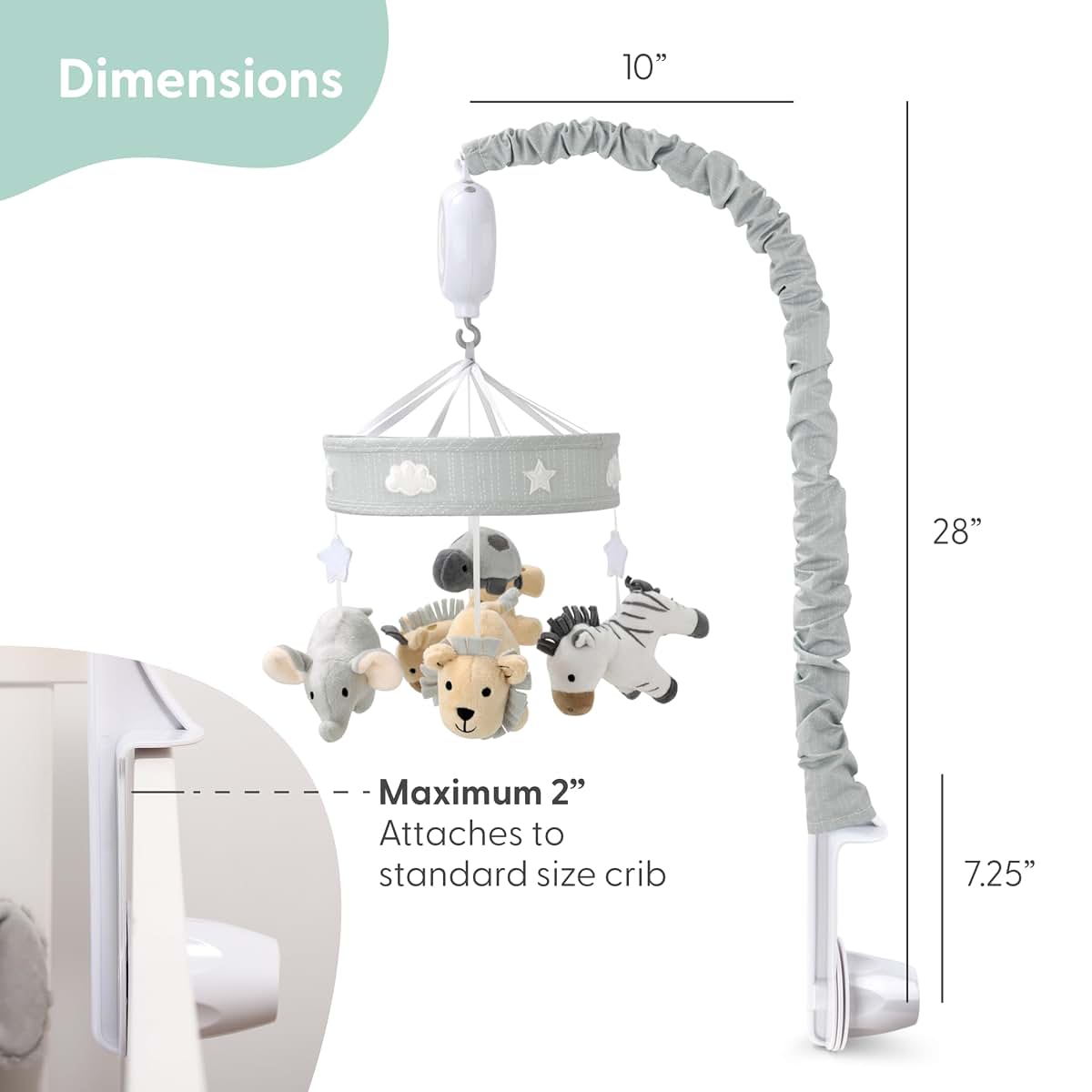 Peanutshell Crib Mobile for Boys or Girls - Grey Musical Baby Crib Mobile