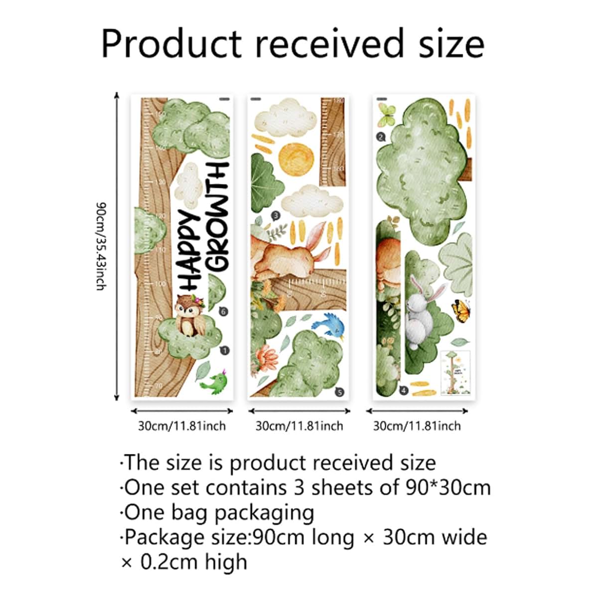 LULUG Cartoon Animals Big Tree Height Measure Wall Sticker