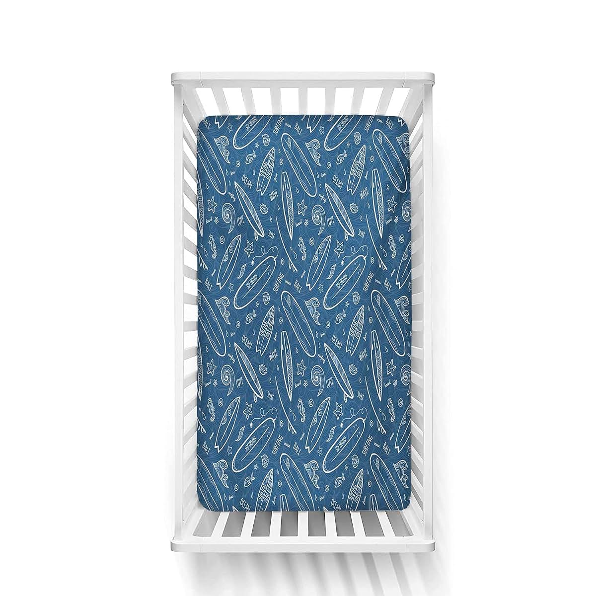 BabyOneStop Surfboard Fitted Crib Sheet, Blue Waters Oceanic Print