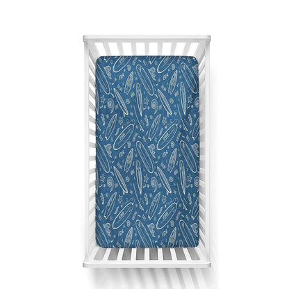 BabyOneStop Surfboard Fitted Crib Sheet, Blue Waters Oceanic Print