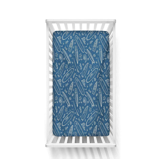 BabyOneStop Surfboard Fitted Crib Sheet, Blue Waters Oceanic Print