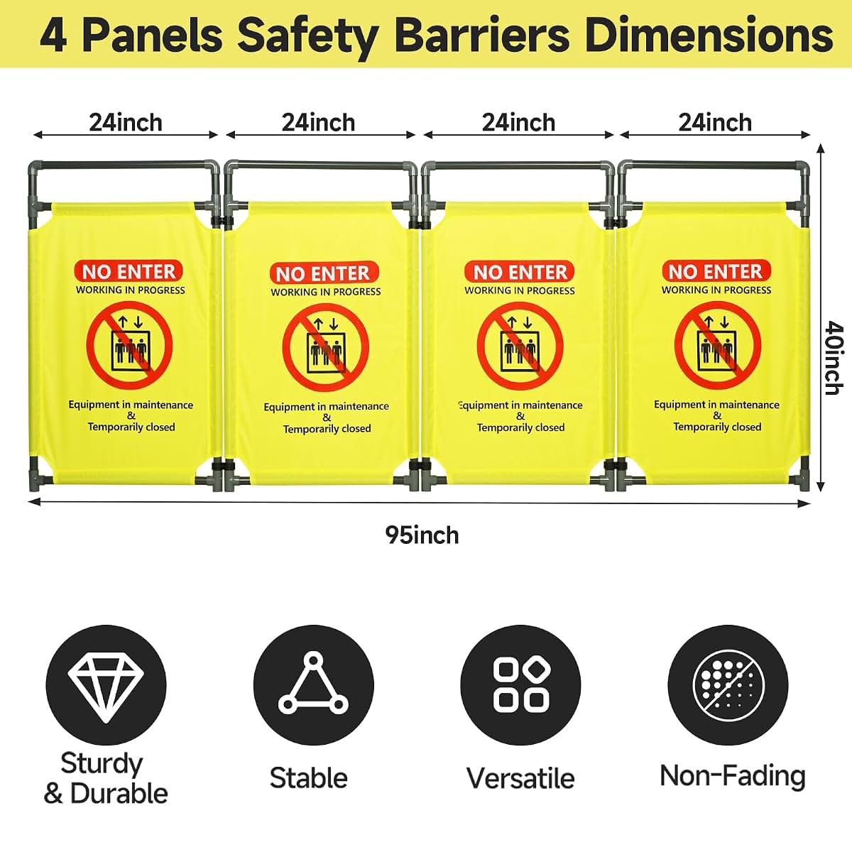 Inracity 4 Panels Safety Barricade, 8FT Foldable, High Visibility (photo 2)