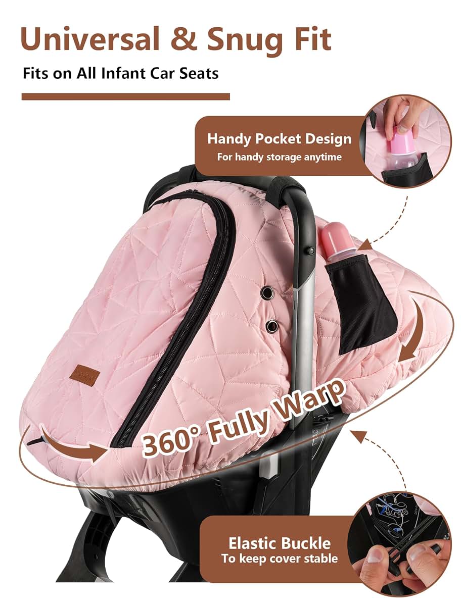 Sprouterie Winter Baby Car Seat Cover, Waterproof, Pink