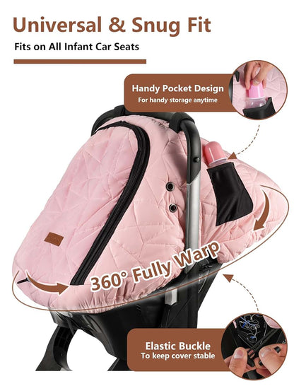 Sprouterie Winter Baby Car Seat Cover, Waterproof, Pink