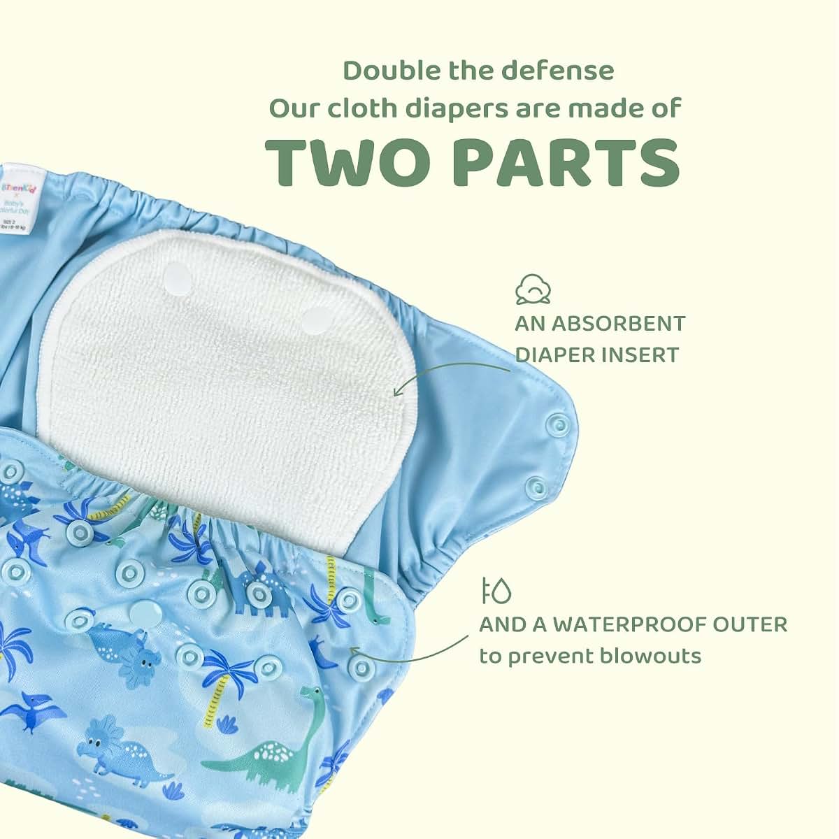 BISENKID 2 Pack Waterproof Cloth Diaper Cover Reusable Plastic Diaper Cover - Adjustable Outer Shell with 3 Pack (photo 3)