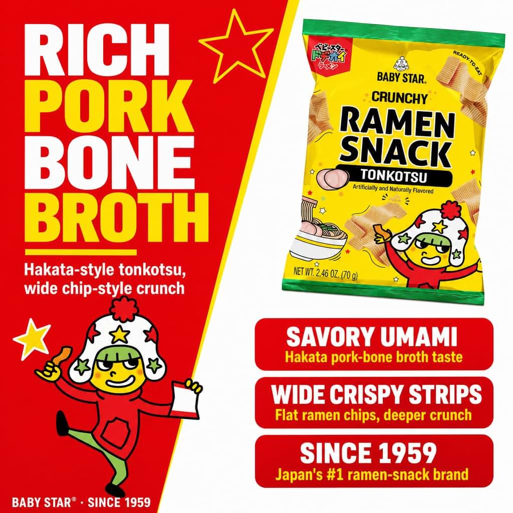 Baby Star Tonkotsu Crunchy Ramen Snack Wide, 6 Pack (photo 3)