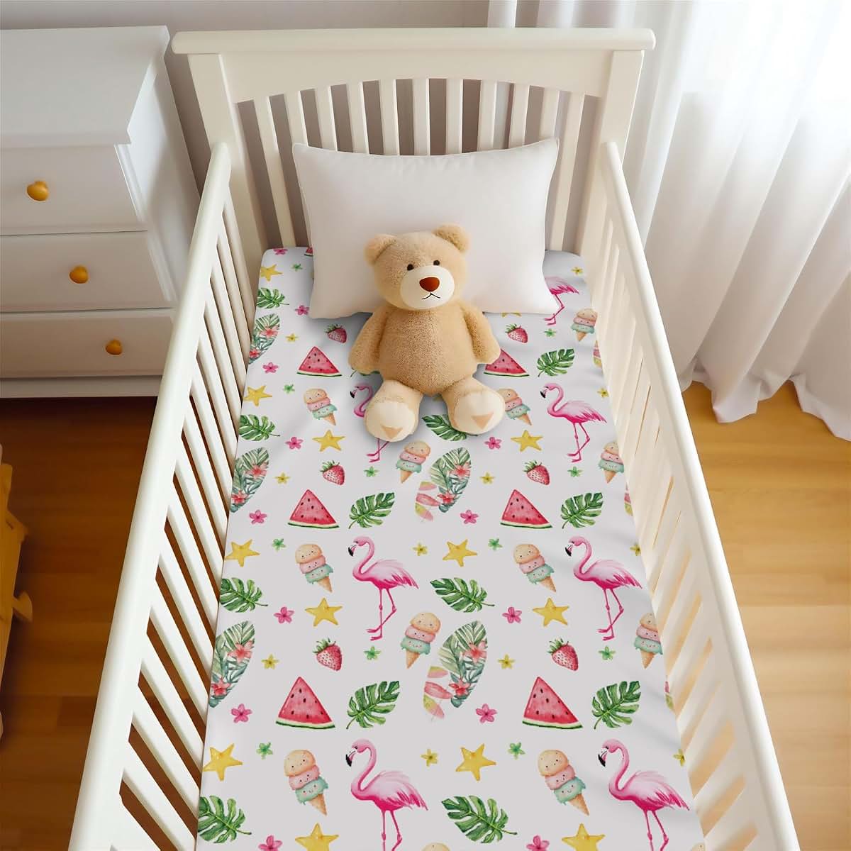 Wicbfdfv Pink Flamingo Beach Fitted Crib Sheet (photo 4)