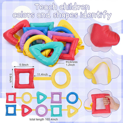 Woanger Preschool Walking Rope with 10 PU Shape Handles, 165 Inch Classroom Line for Kids