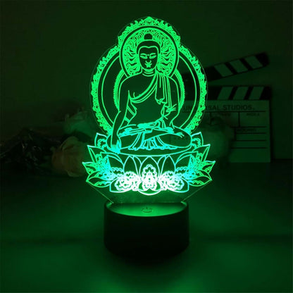 Jinnwell 3D Buddha Night Light Lamp Illusion 7 Color Changing Touch Switch Table Desk Decoration Lamps Acrylic Flat ABS (photo 4)