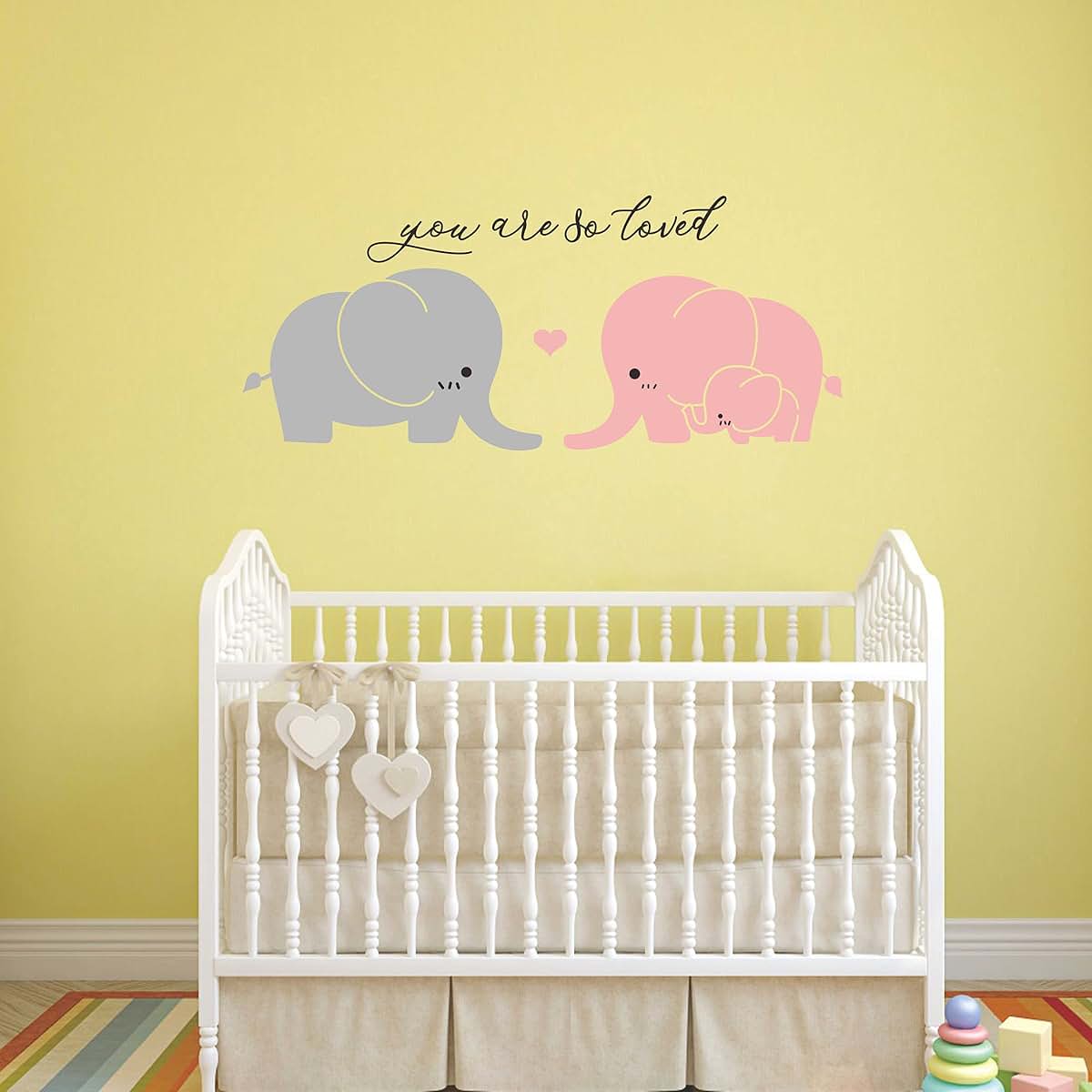 BabyOneStop Elephant Wall Decal Nursery Wall Stickers Pink Gray Matte Vinyl