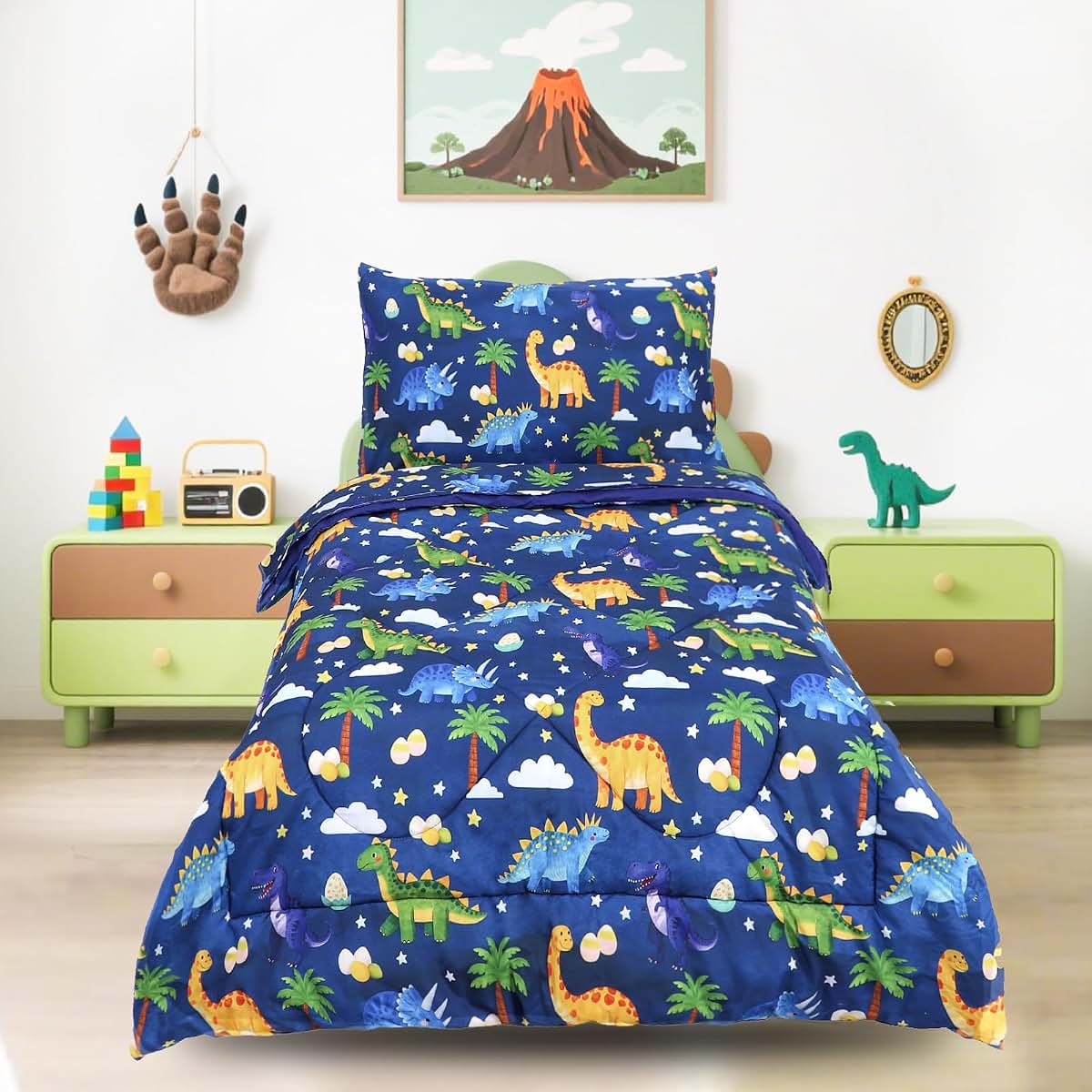 Hooyax Toddler Bedding Set for Boys - 4 Piece Dinosaur Comforter