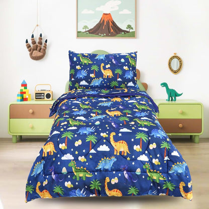 Hooyax Toddler Bedding Set for Boys - 4 Piece Dinosaur Comforter