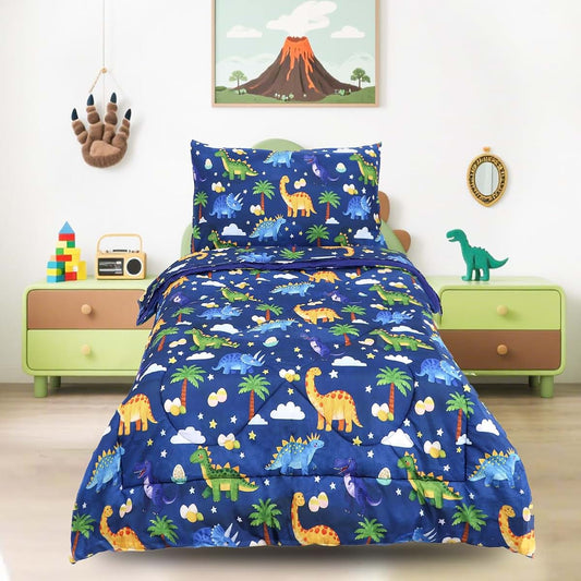 Hooyax Toddler Bedding Set for Boys - 4 Piece Dinosaur Comforter