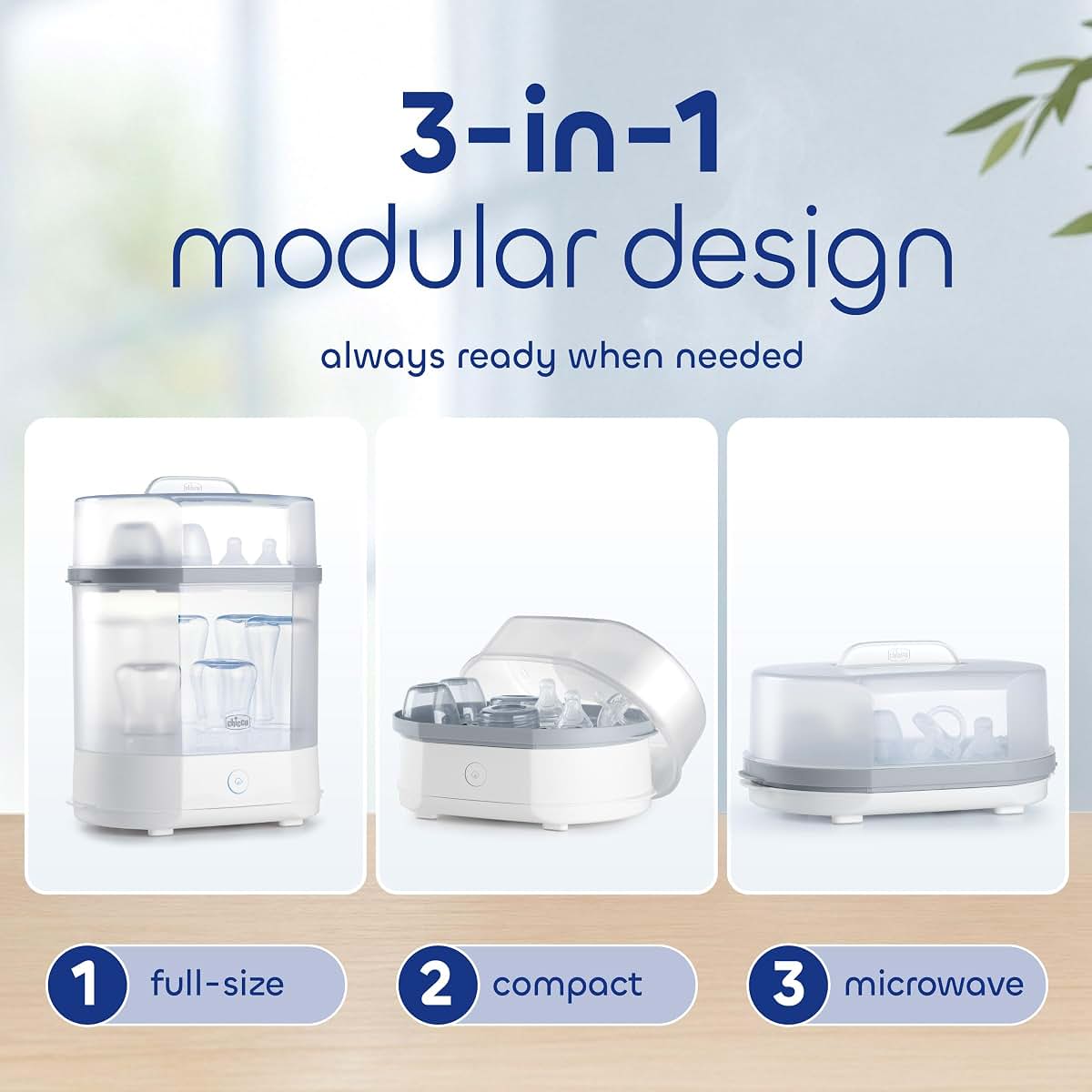 Chicco 3-In-1 Modular Electric Steam Sterilizer For Baby Bottles & Accessories