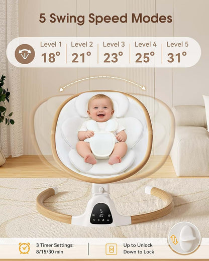 BabyOneStop Electric Infant Swing with 5 Speed Modes and Bluetooth