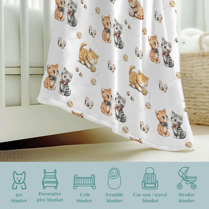 Wicbfdfv Cute Kitten Bows Baby Blankets for Boy Girl Cartoon Cats Paws Swaddle Blankets Cat Lover Gift Flannel (photo 4)