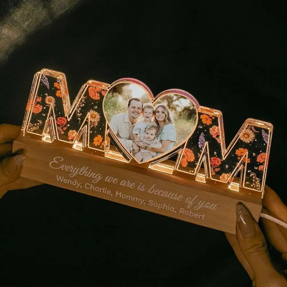 ROSLILY Personalized 3D Acrylic LED Night Light with Custom Name and Photo