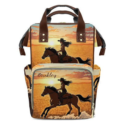 YallLocoMo Personalized Diaper Bag Backpack Gift CowGirl Sunset Horse Cute Versatile Travel Bag: Large Capacity &