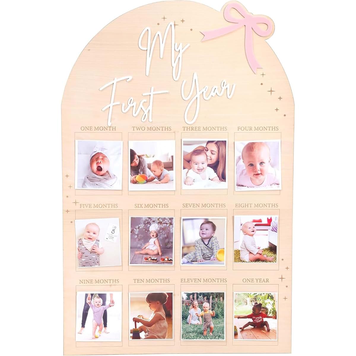 FLHRSM My First Year Photo Frame Board, 1st Birthday Girl Boy Gifts, Newborn Newmom Gift, 1 Year Old Girls Gifts, One