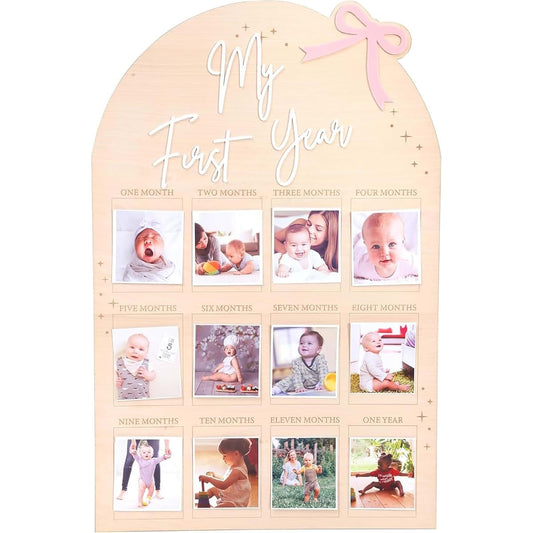 FLHRSM My First Year Photo Frame Board, 1st Birthday Girl Boy Gifts, Newborn Newmom Gift, 1 Year Old Girls Gifts, One