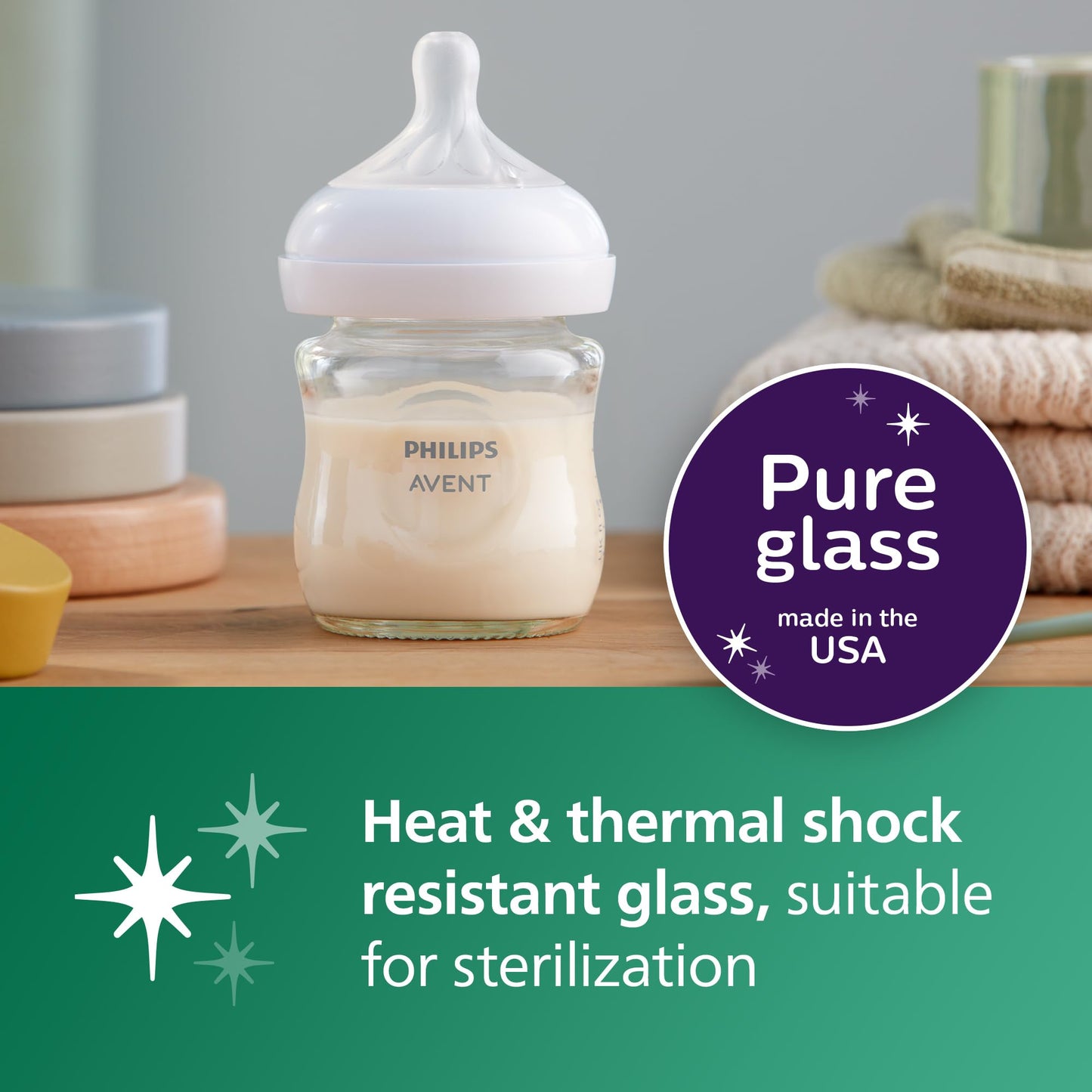 Philips Avent Natural Glass Baby Bottles 4oz 4-Pack