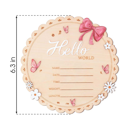 OENIZI Hello World Wooden Baby Birth Announcement Sign with Pink Bow, 6.5 Inch (photo 4)