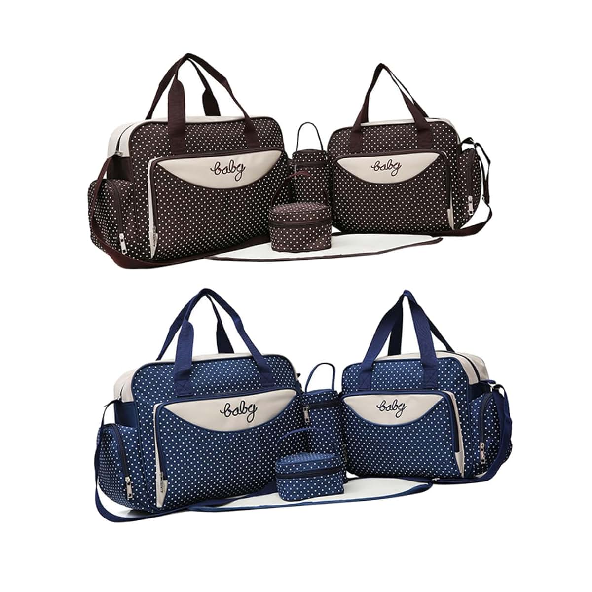 Holibanna 5pcs Women's Tote Bag Diaper Backpack Set With Dots