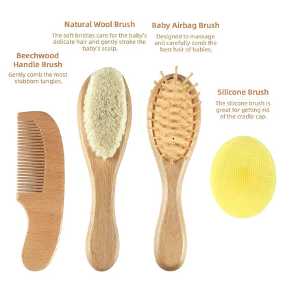 Jade Kit Baby Hair Brush and Comb Set, 4-Piece Wooden Grooming Kit (photo 2)
