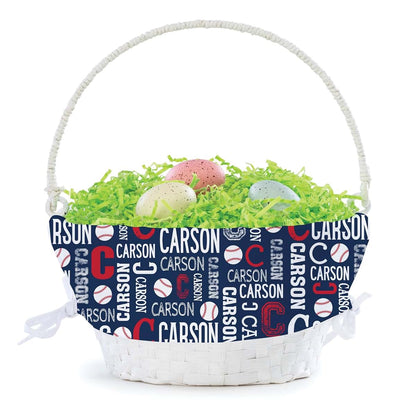 Personalized Planet Personalized Baseball Easter Egg Basket with Handle and Custom Name | Blue Easter Basket Liners