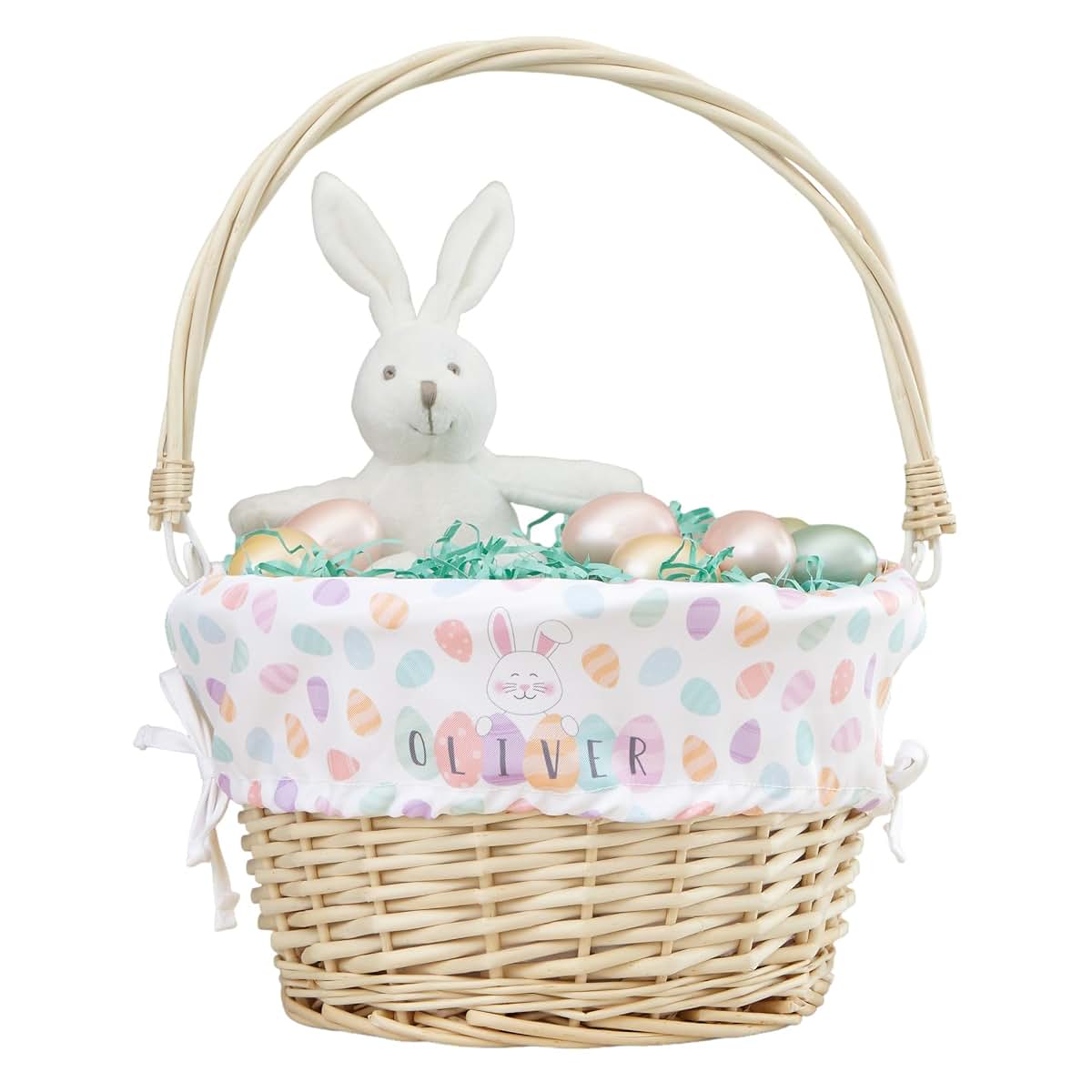Personalization Universe Personalized Happy Easter Eggs Basket – Custom Kids Easter Egg Basket – Embroidered Easter Egg