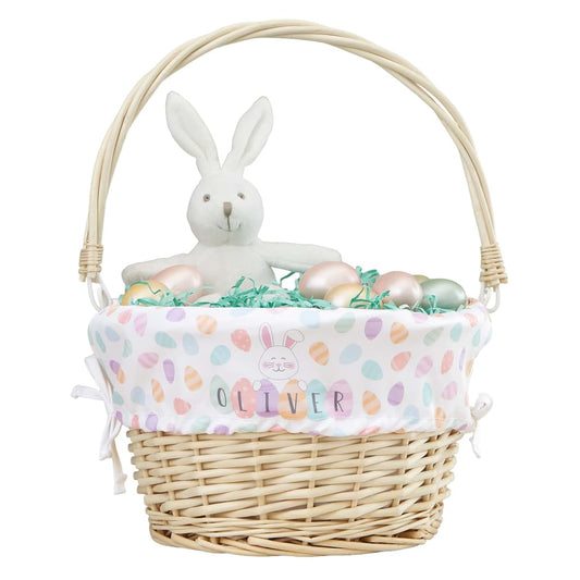 Personalization Universe Personalized Happy Easter Eggs Basket – Custom Kids Easter Egg Basket – Embroidered Easter Egg