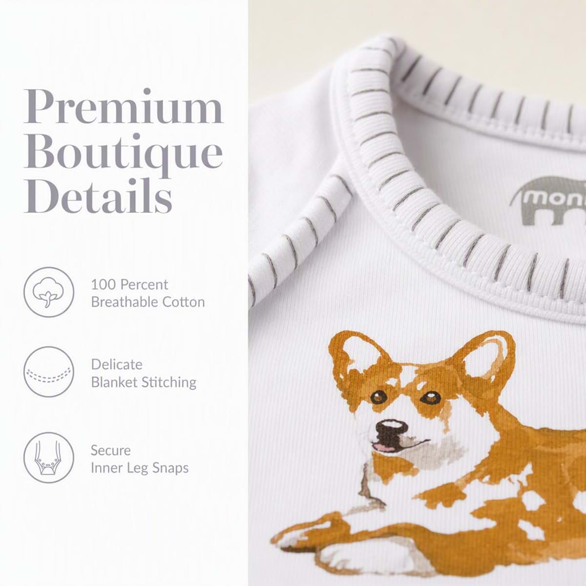 MUD PIE Baby Corgi Bodysuit and Bib Set, Cotton, 0-6 Months