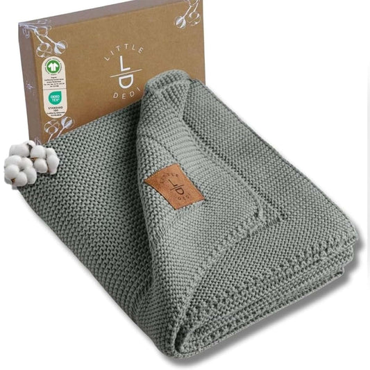 Little Dedi 100% Organic Cotton GOTS Certified Baby Knitted Blanket with Gift Box - Soft Toddler, Crib, Stroller