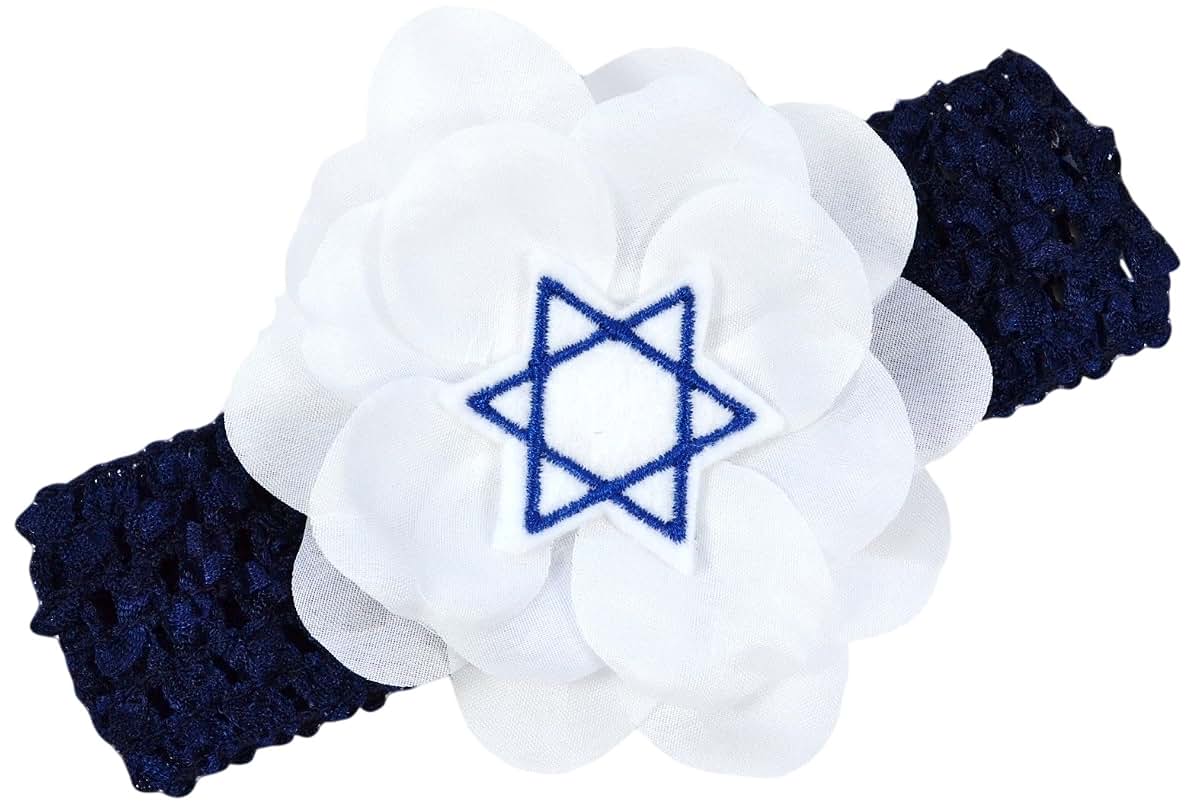 Funny Girl Designs Hanukkah Star of David Crochet Flower Headband, Newborn to 5 Years