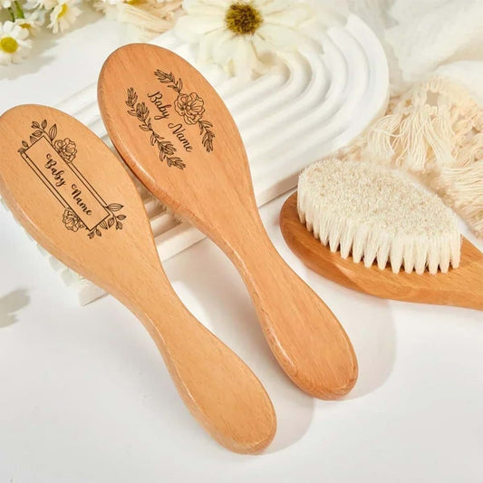 Zymech Personalized Newborn Wool Brush And Wooden Comb Set