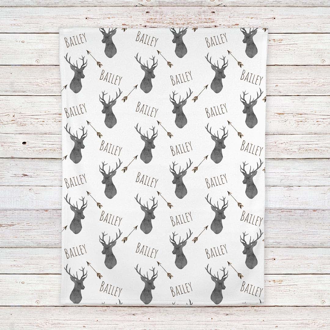 Lovable Gift Co Personalized Deer Fleece Baby Boys Blanket, Charcoal and Brown Print (photo 3)