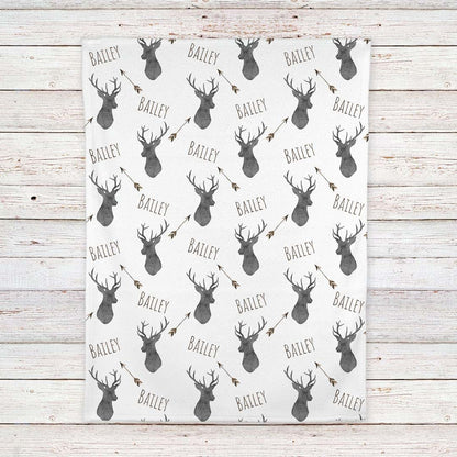Lovable Gift Co Personalized Deer Fleece Baby Boys Blanket, Charcoal and Brown Print (photo 3)