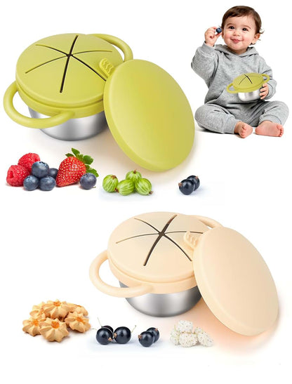 Lotbill 2 Pack Stainless Steel Toddler Snack Cups with Spill-Proof Lids