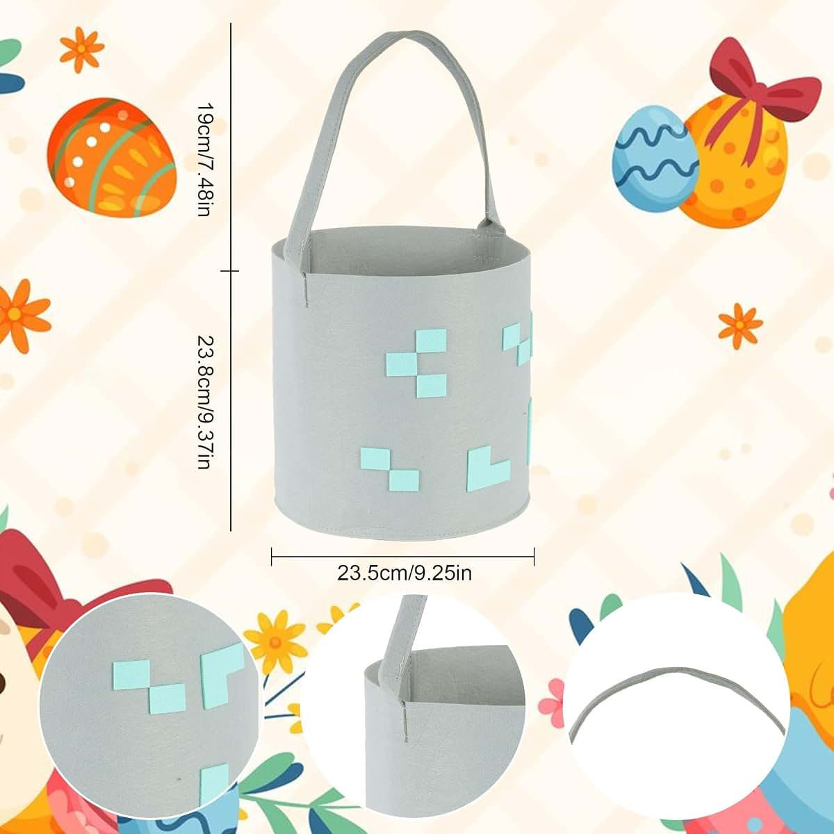 Seeiuua Easter Basket with Handles for boy Kids, Happy Easter Gift for Easter Egg Hunts Decorations Candy Gifts Storage (photo 3)