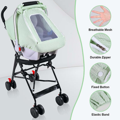 Nircho Muslin Baby Car Seat Cover with Mesh Peep Window, Pea Green