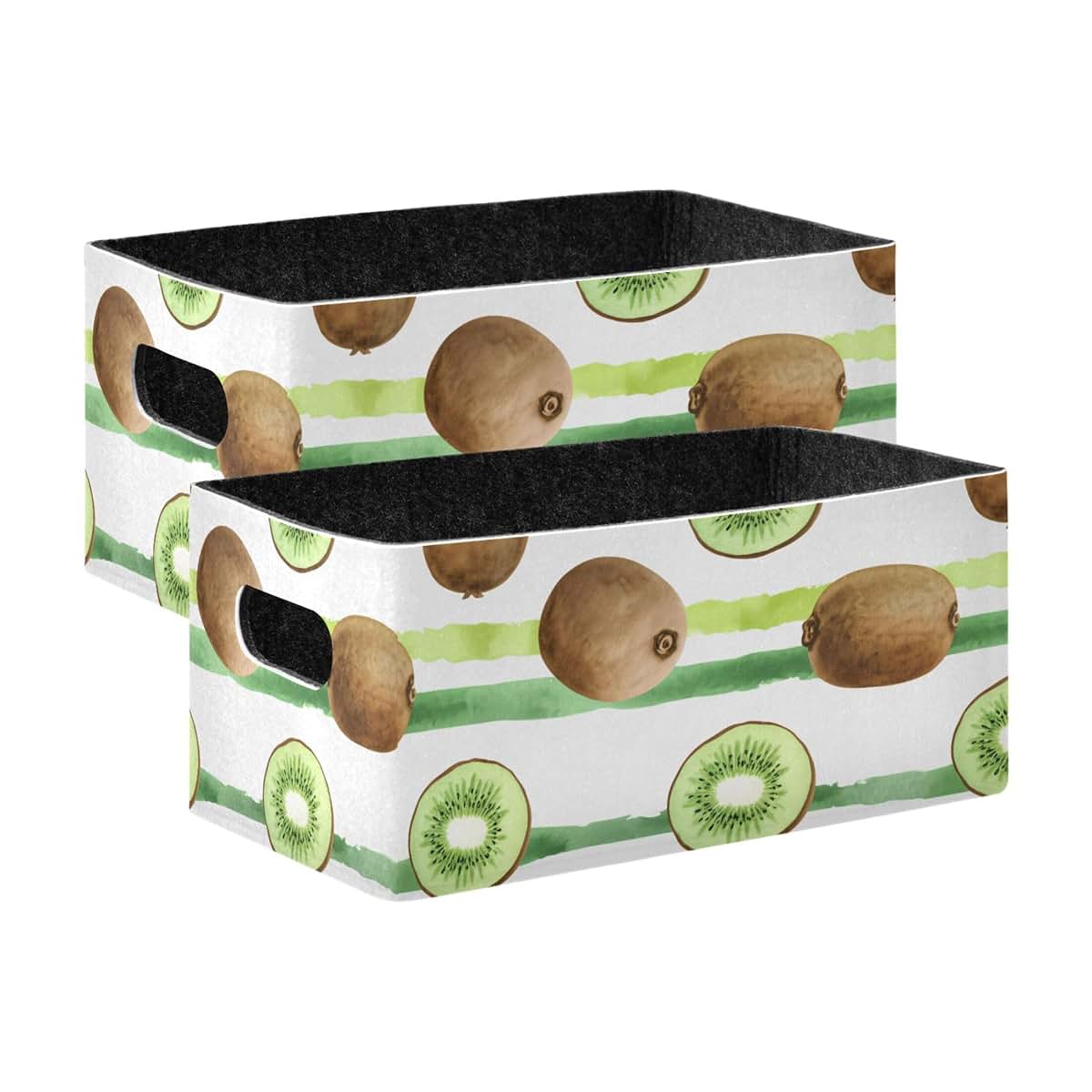 xigua Watercolor Kiwis Storage Bins, Set of 2, Collapsible, Felt