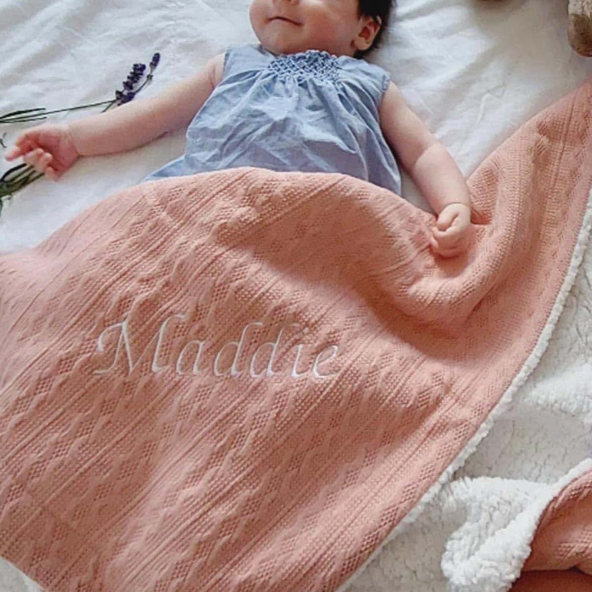 DOYOUWE Personalized Embroidered Baby Blanket, Custom Baby Name Swaddle Fleece Blanket, Custom Name Kids Gift, Custom