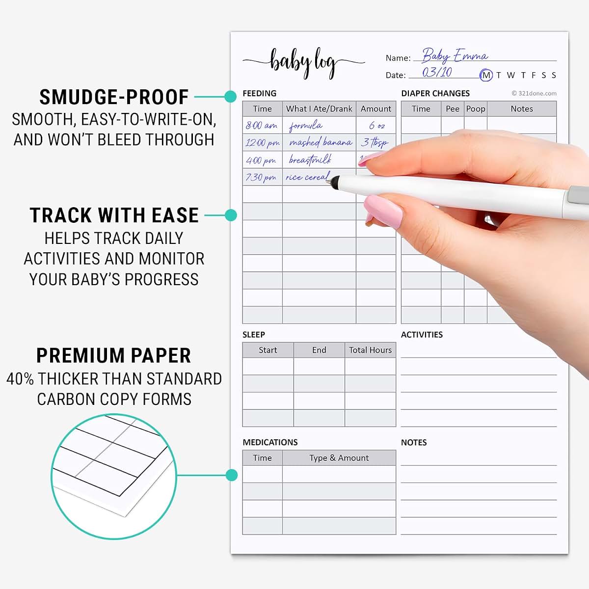 321Done Baby Daily Log Book With Carbon Copies, 50 Sets (photo 3)