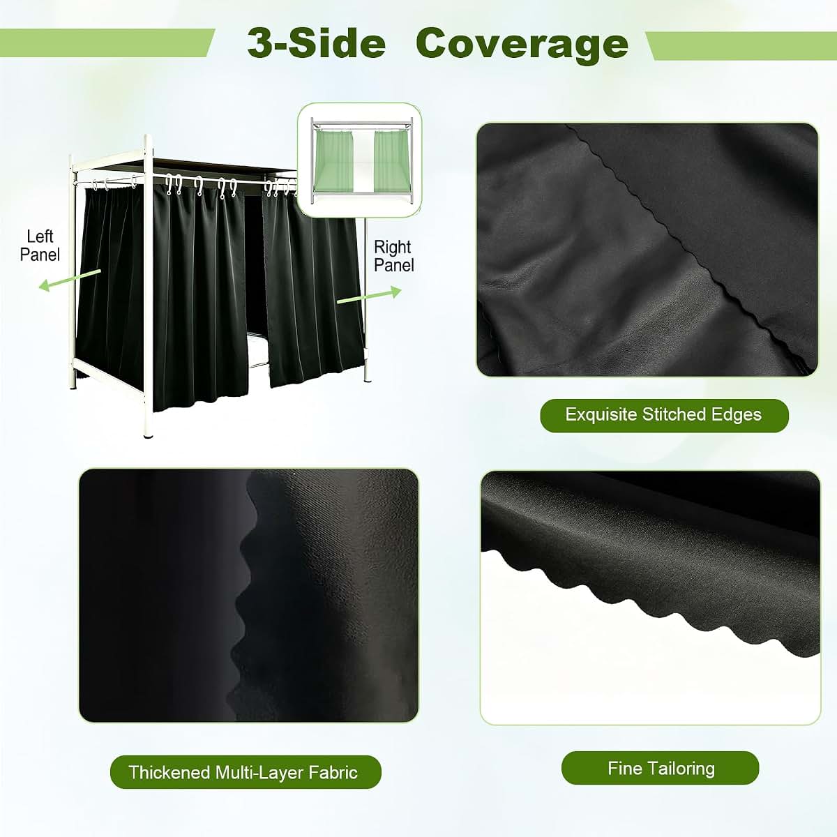 SunYoda Dorm Blackout Bottom Bunk Bed Curtains Privacy Curtains 2 Panels Black (photo 4)
